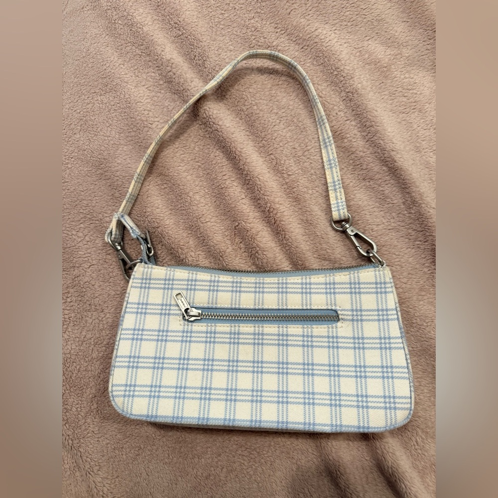 Brandy Melville Blue and Cream Plaid Shoulder Bag